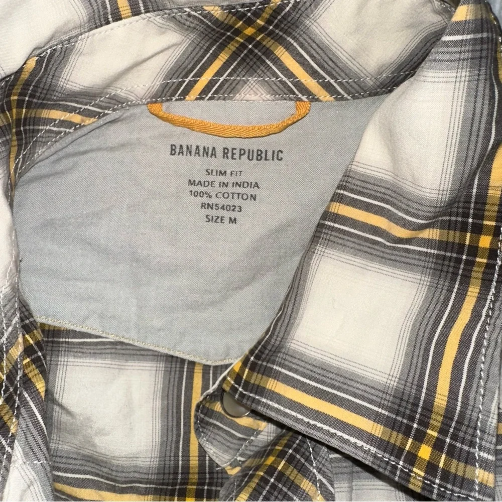 Banana Republic Men’s White Grey Yellow Western Pearl Button Snap Shirt Medium